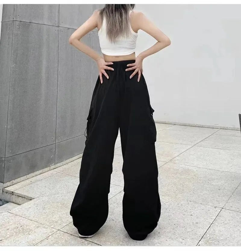 American retro tooling slacks female drape straight beam foot trousers summertime joker loose ins wide - legged pants - Avero
