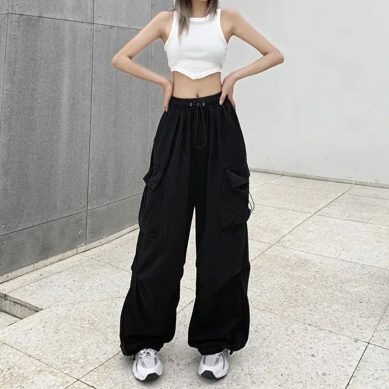 American retro tooling slacks female drape straight beam foot trousers summertime joker loose ins wide - legged pants - Avero