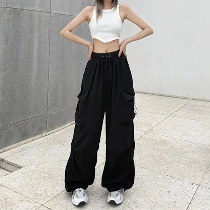 American retro tooling slacks female drape straight beam foot trousers summertime joker loose ins wide - legged pants - Avero