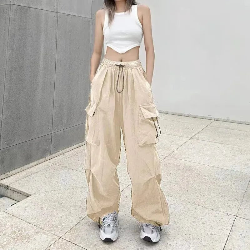 American retro tooling slacks female drape straight beam foot trousers summertime joker loose ins wide - legged pants - Avero