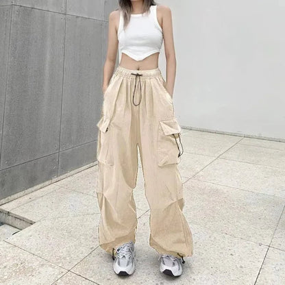 American retro tooling slacks female drape straight beam foot trousers summertime joker loose ins wide - legged pants - Avero