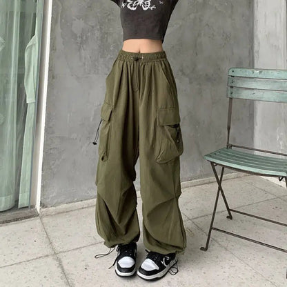 American retro tooling slacks female drape straight beam foot trousers summertime joker loose ins wide - legged pants - Avero