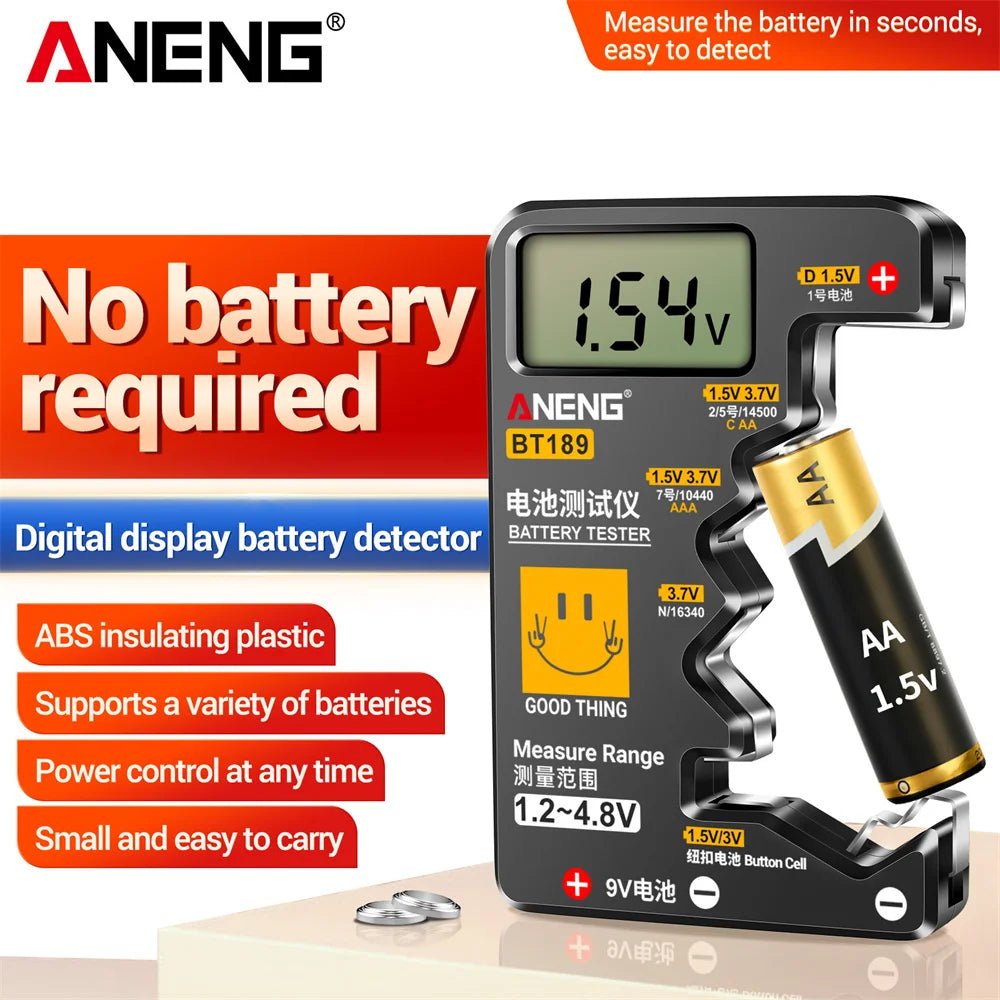 ANENG BT189 Button Cell Battery Tester Power Bank Detectors 9V N D C AA AAA Universal Household LCD Display Battery Tester Tools - Avero