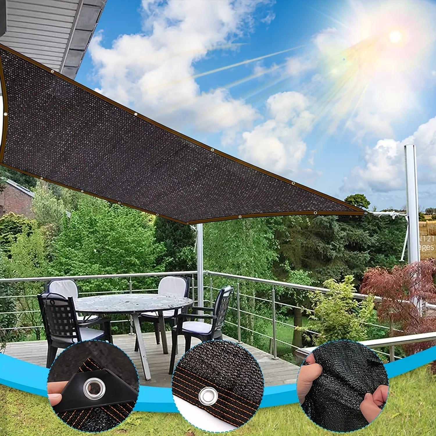 Black Shade Cloth Sunblock Mesh Cover Taped Edge With Grommets, Sun Net For Pergola, Plants Greenhouse, Gardens, Patio, Canopy - Avero