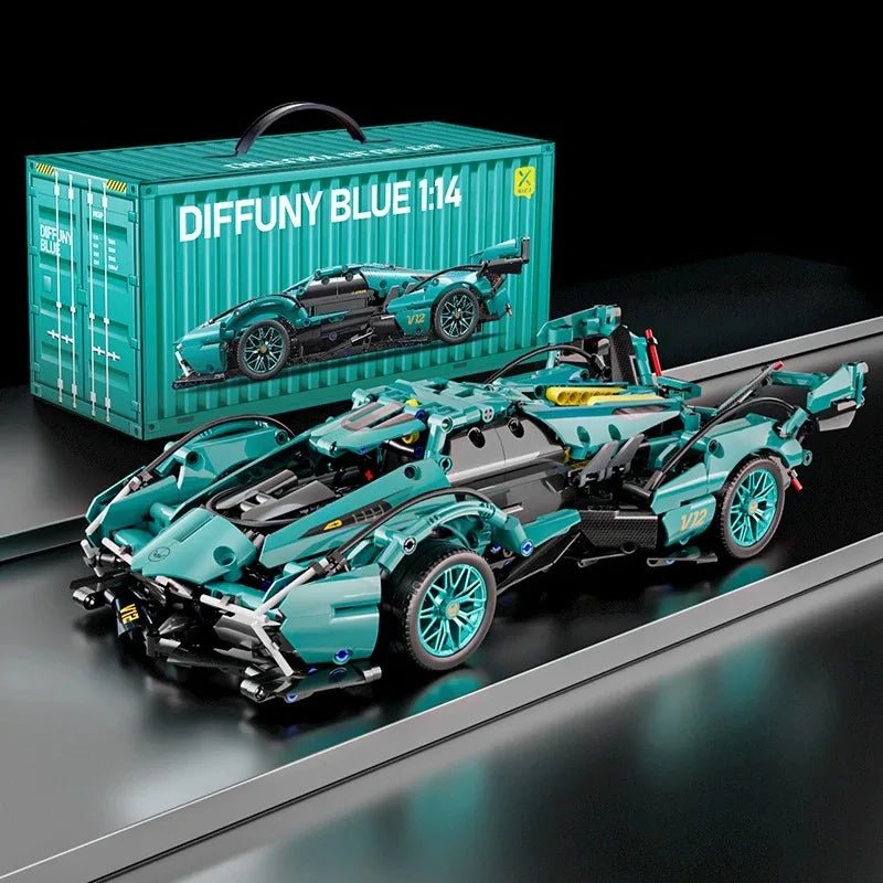Blue V12 Block Roadster RC Tech Racing 1:14DIY Roadster building block assembly Block car toy birthday gift - Avero