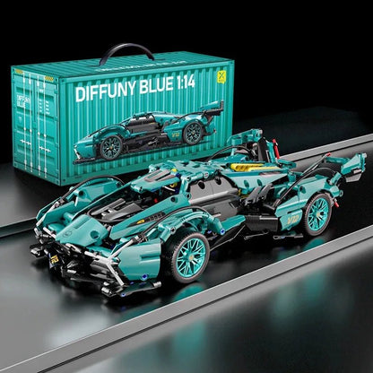 Blue V12 Block Roadster RC Tech Racing 1:14DIY Roadster building block assembly Block car toy birthday gift - Avero