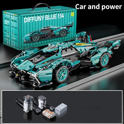 Blue V12 Block Roadster RC Tech Racing 1:14DIY Roadster building block assembly Block car toy birthday gift - Avero