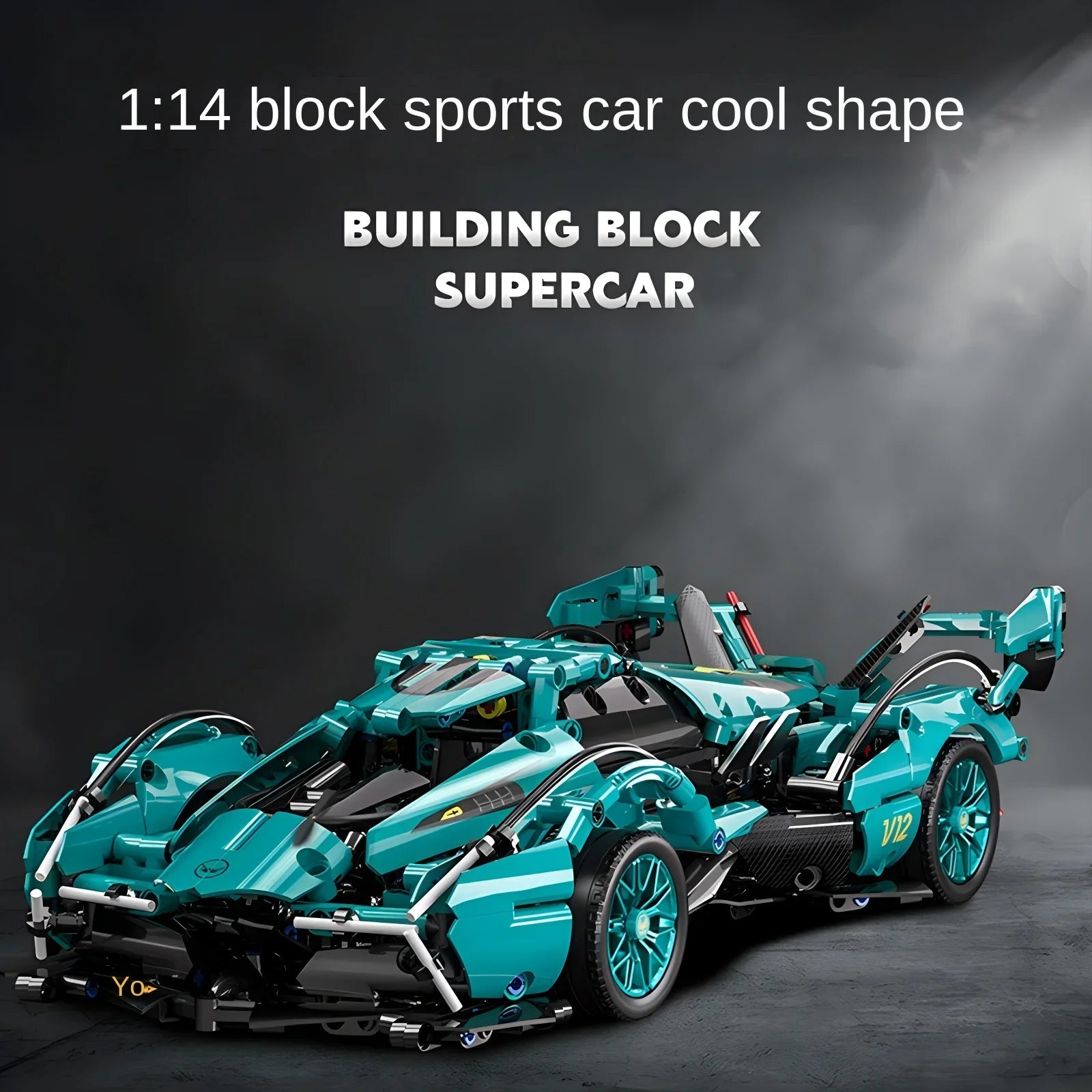 Blue V12 Block Roadster RC Tech Racing 1:14DIY Roadster building block assembly Block car toy birthday gift - Avero