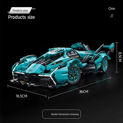 Blue V12 Block Roadster RC Tech Racing 1:14DIY Roadster building block assembly Block car toy birthday gift - Avero