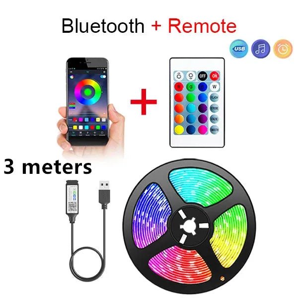 Bluetooth LED Strip Lights Smart SMD 5050 APP Remote Control Flexible Ribbon Diode Lamp Tape TV Backlights Game Room Home Decor - Avero