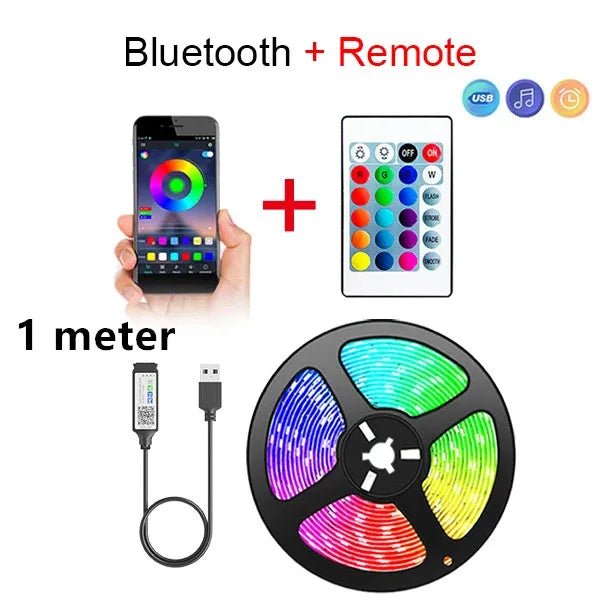 Bluetooth LED Strip Lights Smart SMD 5050 APP Remote Control Flexible Ribbon Diode Lamp Tape TV Backlights Game Room Home Decor - Avero