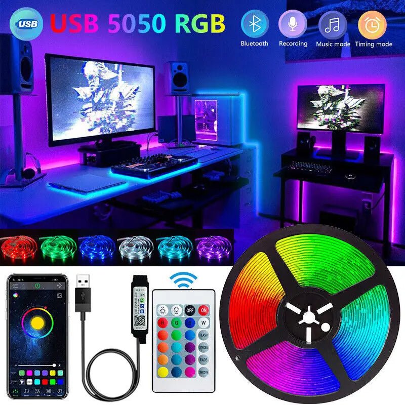 Bluetooth LED Strip Lights Smart SMD 5050 APP Remote Control Flexible Ribbon Diode Lamp Tape TV Backlights Game Room Home Decor - Avero