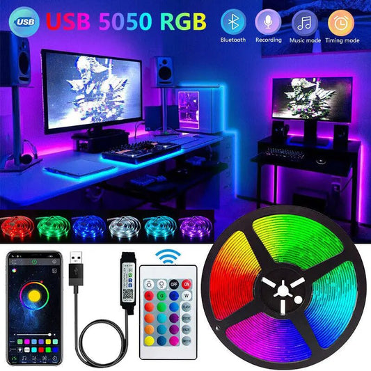 Bluetooth LED Strip Lights Smart SMD 5050 APP Remote Control Flexible Ribbon Diode Lamp Tape TV Backlights Game Room Home Decor - Avero