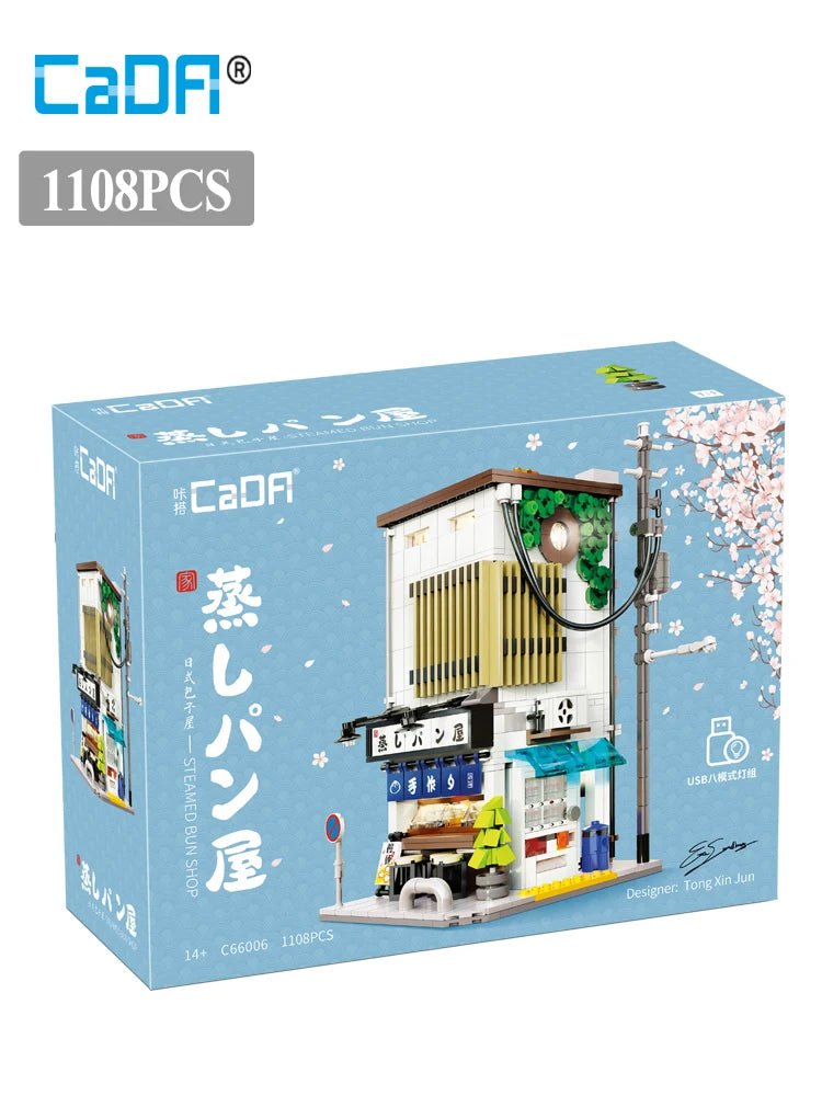 BOX Cada City LED Japanese Steamed Bun House Architecture Building Blocks Friends Shop Figures Bricks Toys for Kids Gifts - Avero