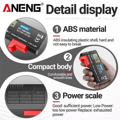 BT - 168 PRO Digital Lithium Battery Capacity Tester Checkered Load Analyzer Display Check AAA AA Button Cell Universal Test - Avero
