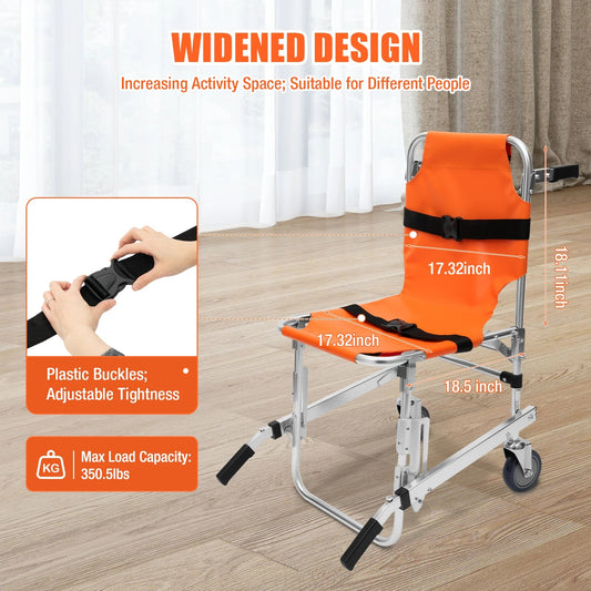 Bymaocar Foldable Two Wheeled Stair Chair Without Brakes, Orange Portable Aluminum Elderly and Patient Care Chair with Handles - Avero