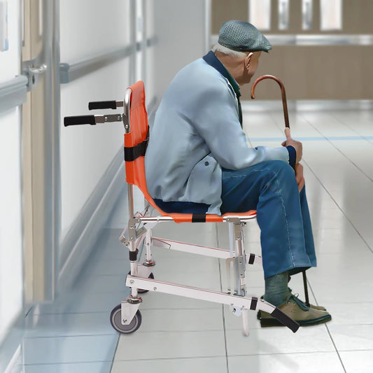 Bymaocar Foldable Two Wheeled Stair Chair Without Brakes, Orange Portable Aluminum Elderly and Patient Care Chair with Handles - Avero