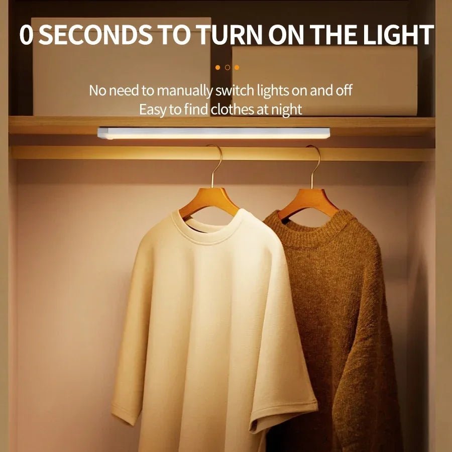 Cabinet Light USB Rechargeable Motion Sensor LED Bar Light Induction Night Light Portable Kitchen Bedside Wardrobe Closet Aisle - Avero
