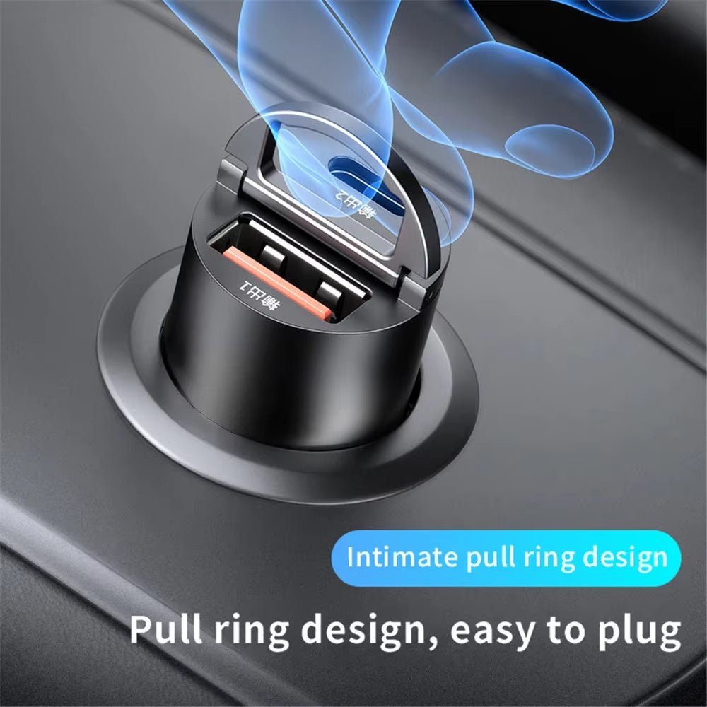 Car 100 - 200W Dual Port Mini USB Charger Ultra Fast Charging Cigarette Lighter Socket 12 - 24V Aluminum Cell Phone Charging Adapter - Avero