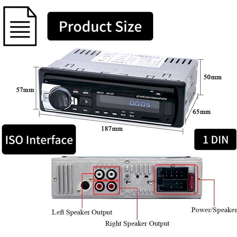 Car Radio 1 Din Stereo Player Digital Bluetooth Car MP3 Player 60Wx4 FM Radio Stereo Audio Music USB/SD with in Dash AUX Input - Avero