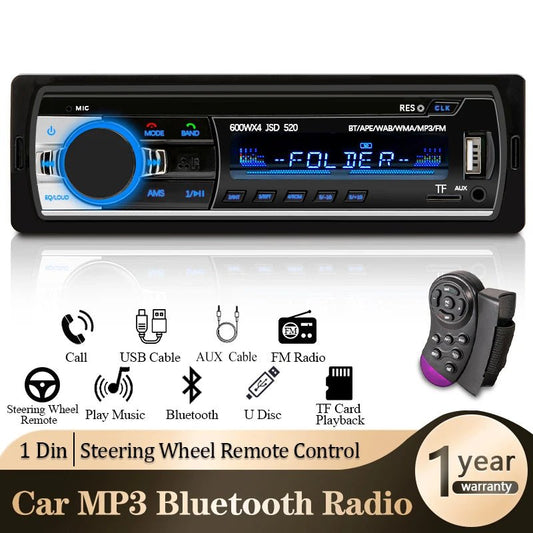Car Radio 1 Din Stereo Player Digital Bluetooth Car MP3 Player 60Wx4 FM Radio Stereo Audio Music USB/SD with in Dash AUX Input - Avero