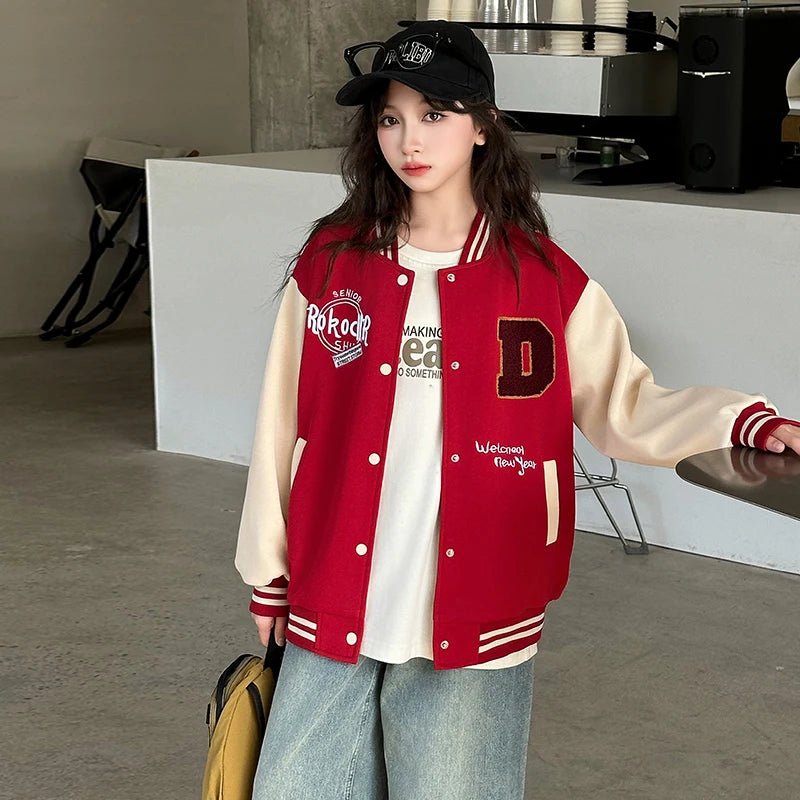 Casual Girl's Spring Autumn Jacket Children Fashionable Baseball Uniform Top for 5 6 7 8 9 10 11 12 13 14 Years Kids Spoty Coat - Avero
