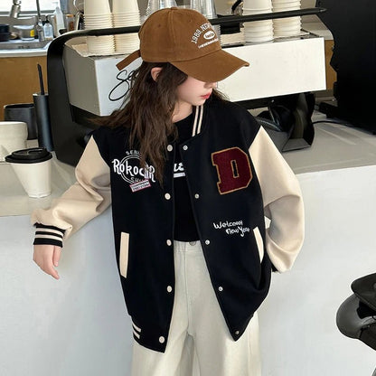 Casual Girl's Spring Autumn Jacket Children Fashionable Baseball Uniform Top for 5 6 7 8 9 10 11 12 13 14 Years Kids Spoty Coat - Avero