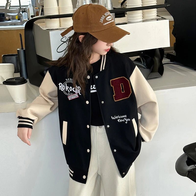 Casual Girl's Spring Autumn Jacket Children Fashionable Baseball Uniform Top for 5 6 7 8 9 10 11 12 13 14 Years Kids Spoty Coat - Avero