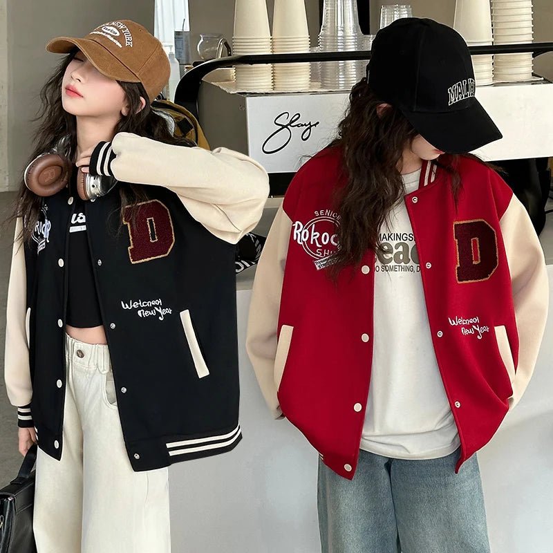 Casual Girl's Spring Autumn Jacket Children Fashionable Baseball Uniform Top for 5 6 7 8 9 10 11 12 13 14 Years Kids Spoty Coat - Avero