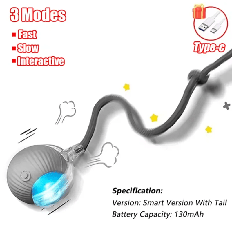Cat Interactive ball Toy, Automatic Rolling Ball with Tail, Rechargeable Smart Pet Interactive Toy, Intelligent toy for Cat - Avero