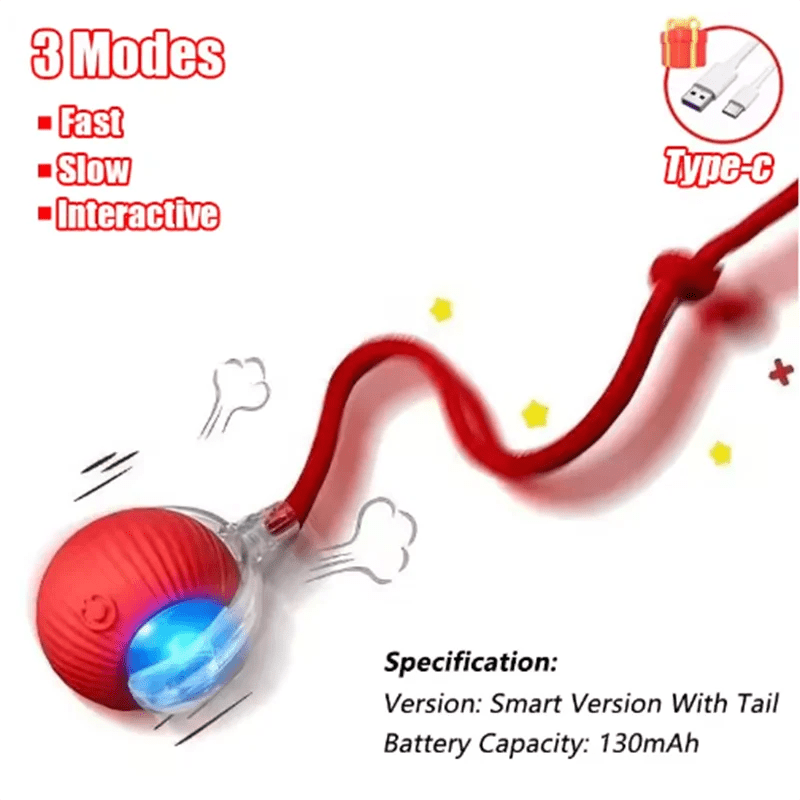 Cat Interactive ball Toy, Automatic Rolling Ball with Tail, Rechargeable Smart Pet Interactive Toy, Intelligent toy for Cat - Avero