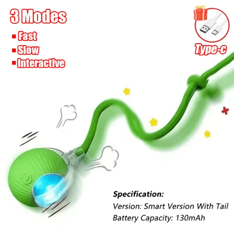 Cat Interactive ball Toy, Automatic Rolling Ball with Tail, Rechargeable Smart Pet Interactive Toy, Intelligent toy for Cat - Avero