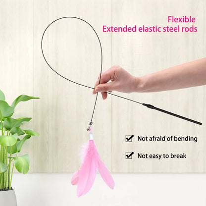 Cat Teaser Stick With Bell, Feather, Long Rod Suction Cup - Avero
