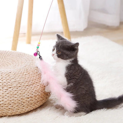 Cat Teaser Stick With Bell, Feather, Long Rod Suction Cup - Avero