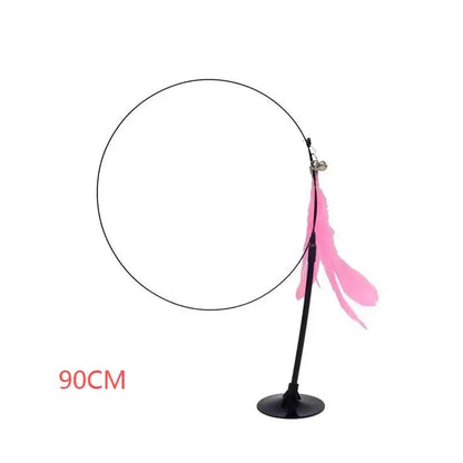 Cat Teaser Stick With Bell, Feather, Long Rod Suction Cup - Avero