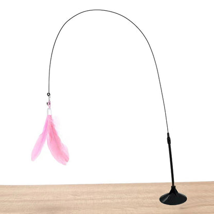 Cat Teaser Stick With Bell, Feather, Long Rod Suction Cup - Avero