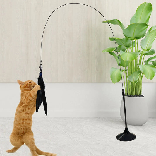 Cat Teaser Stick With Bell, Feather, Long Rod Suction Cup - Avero