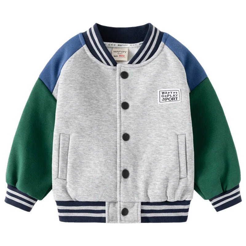 Children Letter Baseball Coat 2025 Autumn Winter Boys Button Thickened Sweatshirt Baby V - neck Color - blocked Coat - Avero