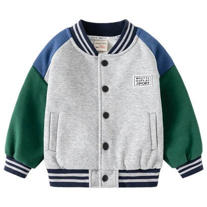 Children Letter Baseball Coat 2025 Autumn Winter Boys Button Thickened Sweatshirt Baby V - neck Color - blocked Coat - Avero