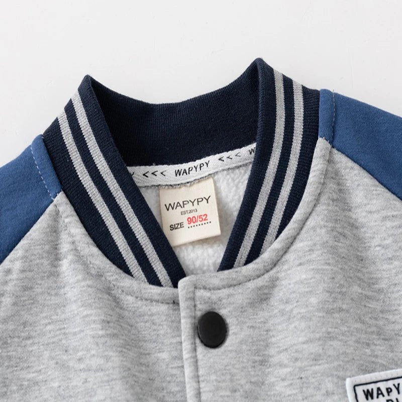 Children Letter Baseball Coat 2025 Autumn Winter Boys Button Thickened Sweatshirt Baby V - neck Color - blocked Coat - Avero