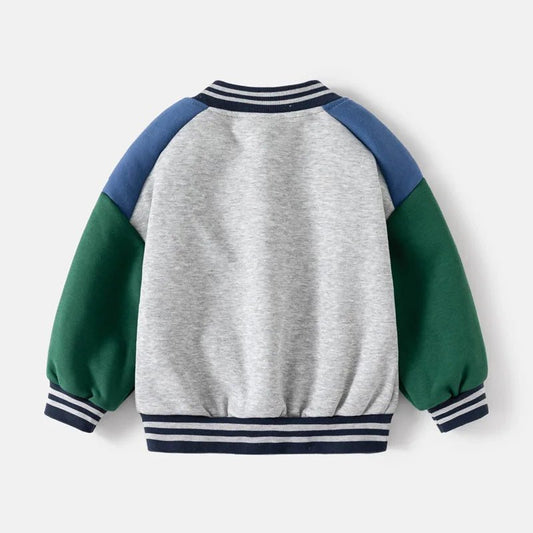 Children Letter Baseball Coat 2025 Autumn Winter Boys Button Thickened Sweatshirt Baby V - neck Color - blocked Coat - Avero