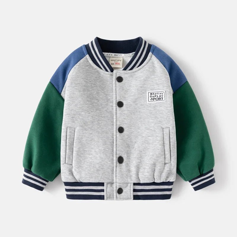 Children Letter Baseball Coat 2025 Autumn Winter Boys Button Thickened Sweatshirt Baby V - neck Color - blocked Coat - Avero