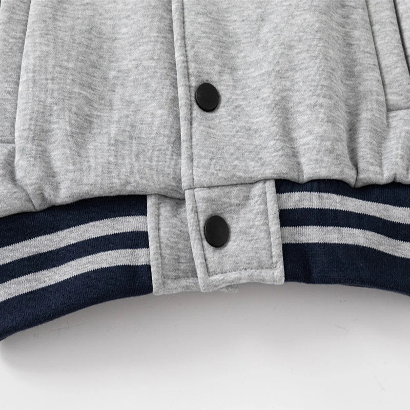 Children Letter Baseball Coat 2025 Autumn Winter Boys Button Thickened Sweatshirt Baby V - neck Color - blocked Coat - Avero