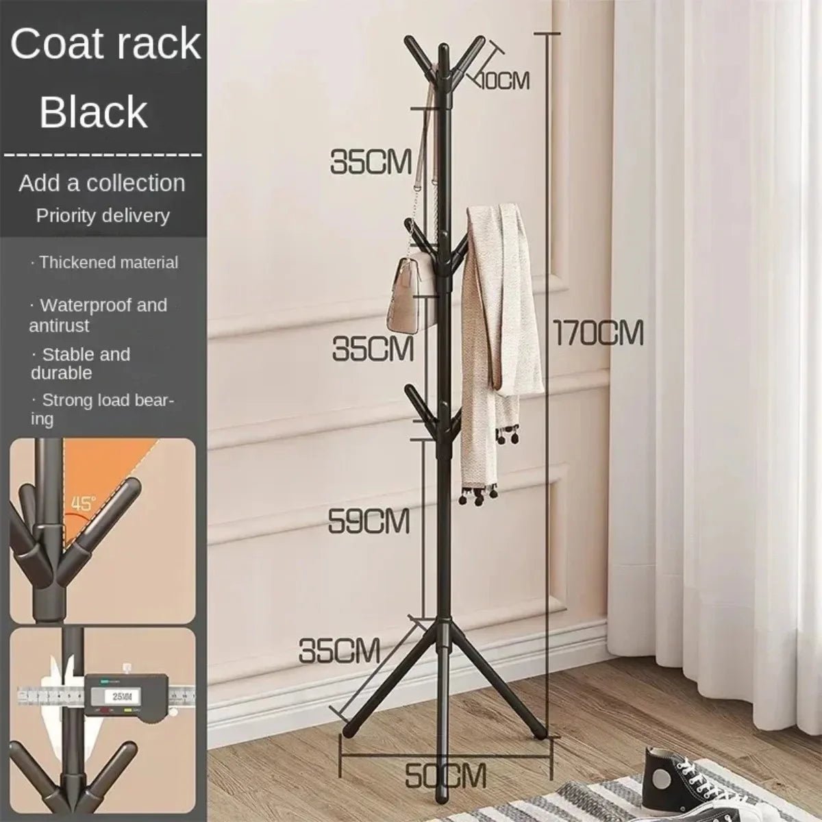 Clothes and Hats Rack Floor To Floor Bedroom Coat Hook Bedroom Vertical Tree Branch Shape Holder Hat Scarf Handbag Storage Hange - Avero
