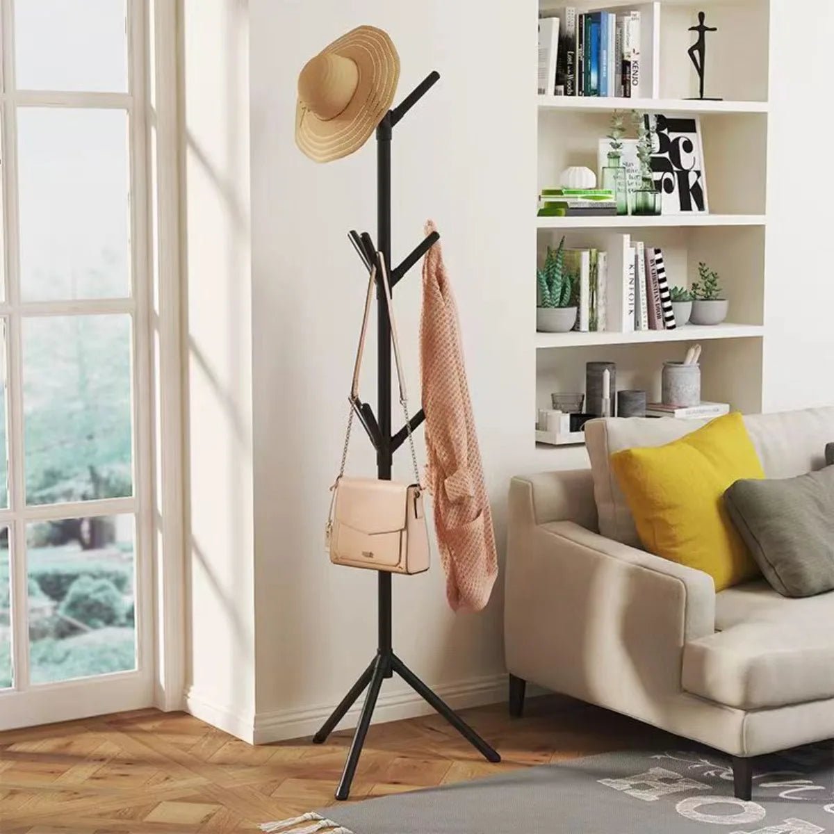 Clothes and Hats Rack Floor To Floor Bedroom Coat Hook Bedroom Vertical Tree Branch Shape Holder Hat Scarf Handbag Storage Hange - Avero