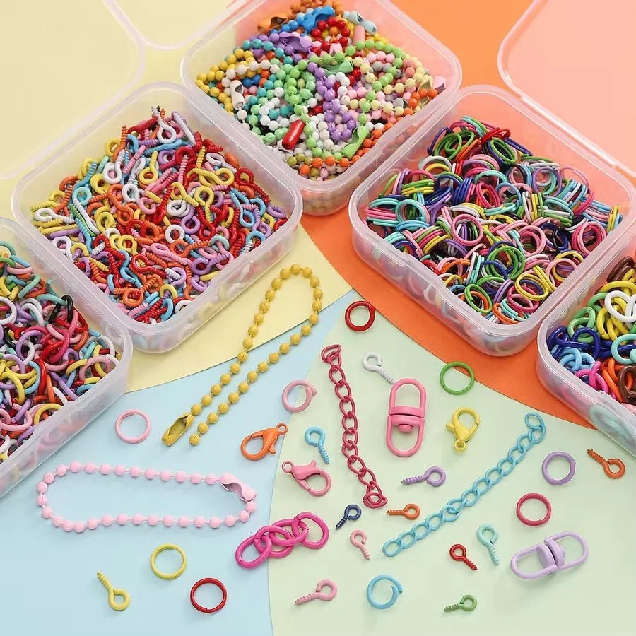 Colored DIY Jewelry Accessories Set Bead Keychain Open Jump Rings Lobster Clasp Hook Small Screw Eye Pins for DIY Jewelry Making - Avero