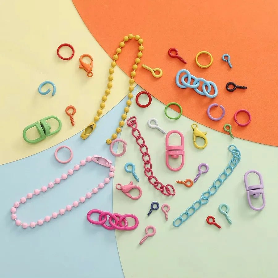 Colored DIY Jewelry Accessories Set Bead Keychain Open Jump Rings Lobster Clasp Hook Small Screw Eye Pins for DIY Jewelry Making - Avero