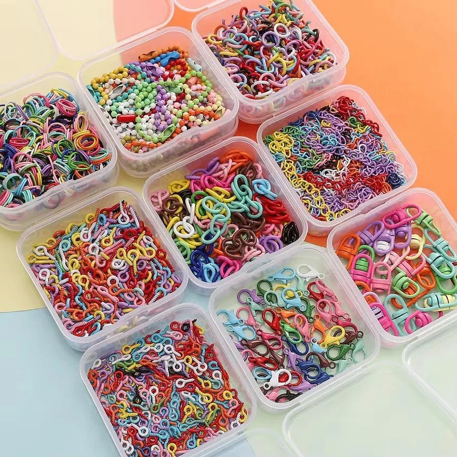 Colored DIY Jewelry Accessories Set Bead Keychain Open Jump Rings Lobster Clasp Hook Small Screw Eye Pins for DIY Jewelry Making - Avero