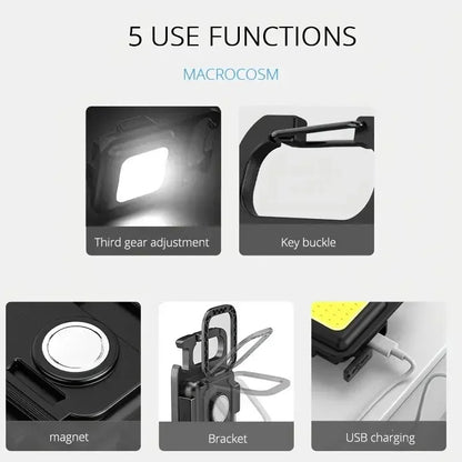 Convenient Carry - on Keychain Camping Light Multi - function COB Rechargeable Emergency Light Mini High Bright Camping Lights - Avero