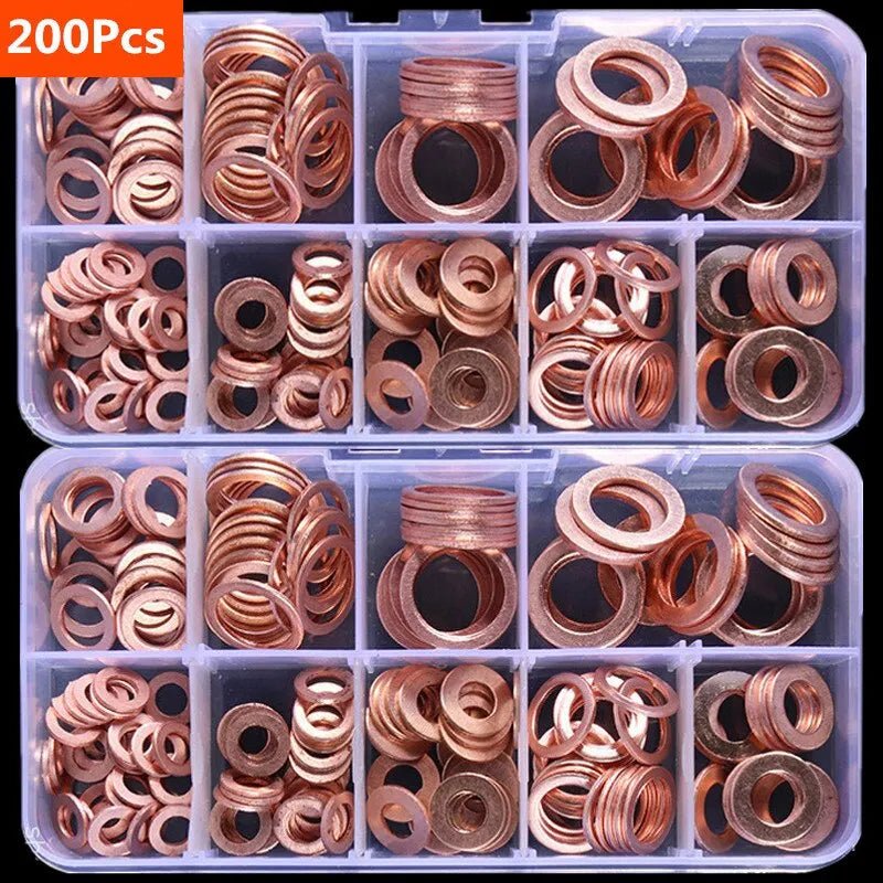 Copper Washer Gasket Nut and Bolt Set Flat Ring Seal Assortment Kit with Box //M8/M10/M12/M14 for Sump Plugs - Avero